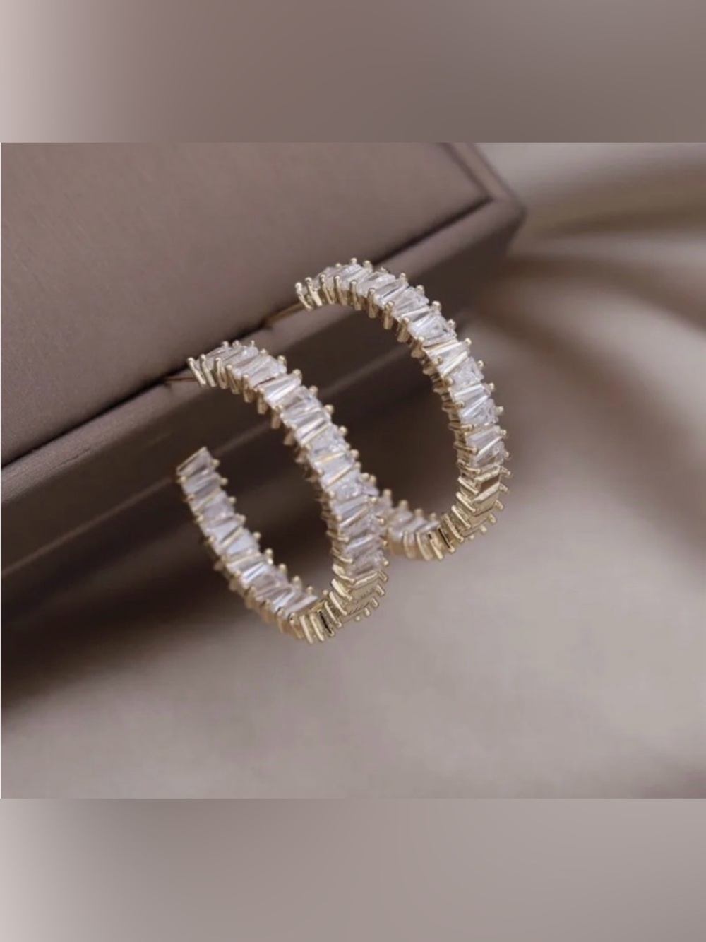 Baguette Crystal Hoop Earrings Pavé Baguette Hoops Gold 14k plated New elegant